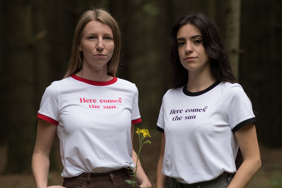 Women's Ringer Tee - Here Comes The Sun - Black