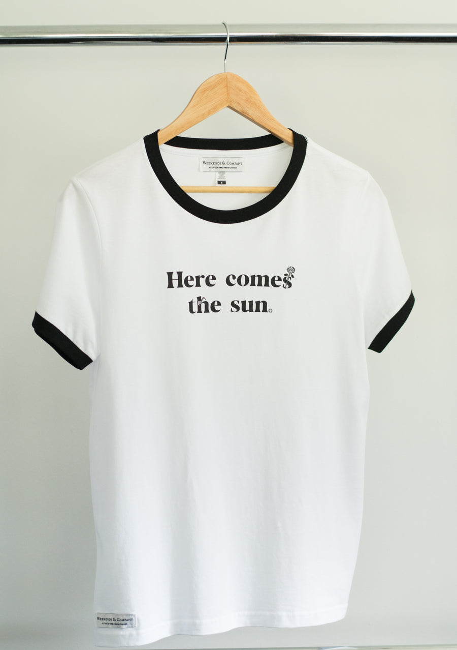 Women's Ringer Tee - Here Comes The Sun - Black