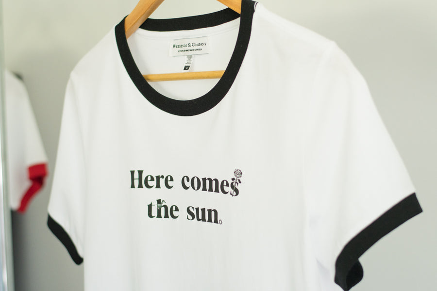 Women's Ringer Tee - Here Comes The Sun - Black